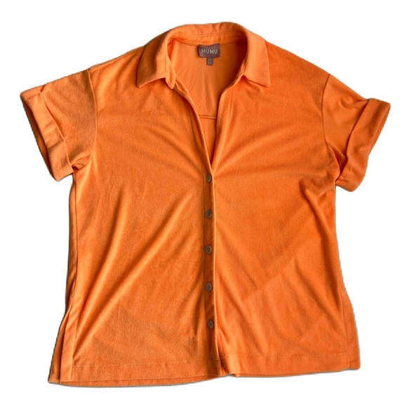 Show Me Your MuMu Tops - Show Me Your Mumu Women's Orange Terry Knit Parker Button Down Medium‎